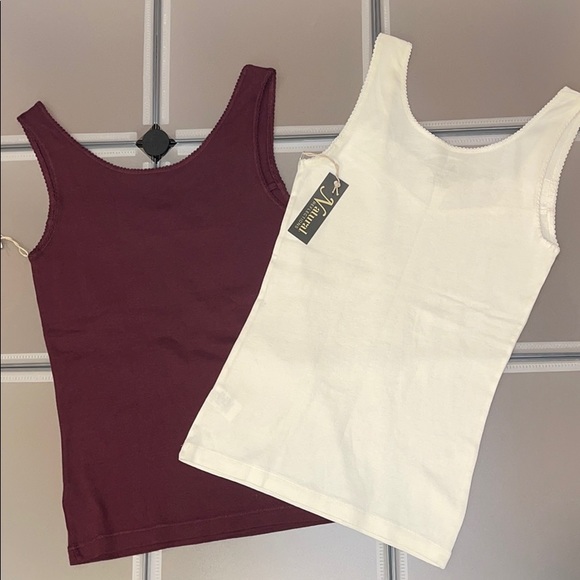 Cream & Burgundy Basic Tank Tops - Picture 5 of 8